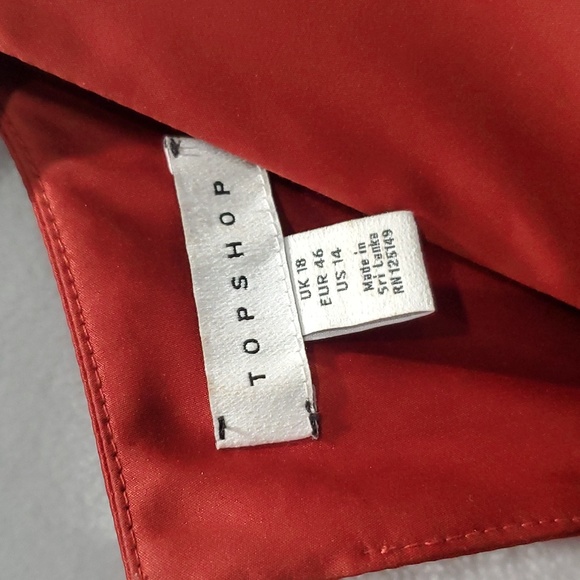Topshop Ruched Red Satin Dress - Size 14 - Picture 8 of 10